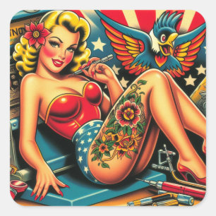Sticker Carré Vintage Vieux Scolaire Tatteuse vers le haut
