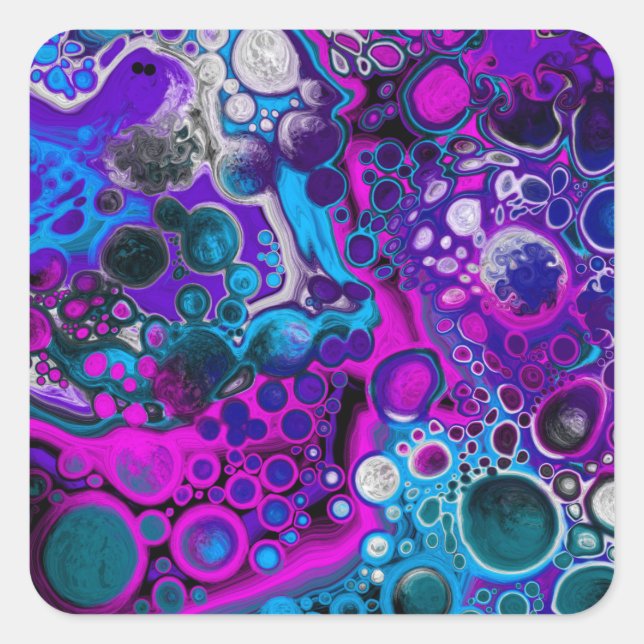 Sticker Carré Violet, bleu moderne Abstrait Fluid Art Cellule de (Devant)