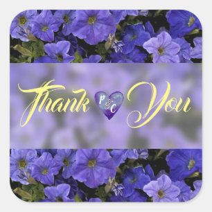 Sticker Carré Violet bleu Petunias Mariage Merci