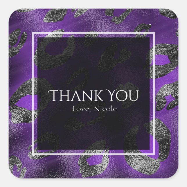 Sticker Carré Violet Léopard Glam Print Party Favoriser (Devant)