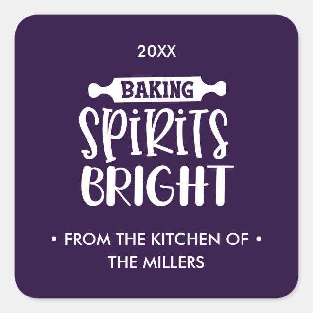 Sticker Carré Violet | Les spiritueux de Noël brillants (Devant)