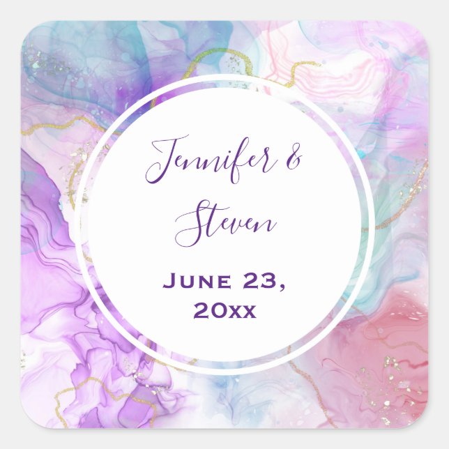Sticker Carré Violet, vert, rose Mariage de couleurs (Devant)