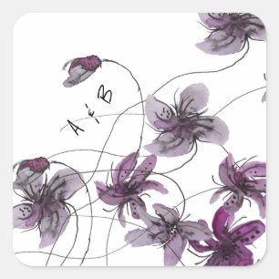 Sticker Carré Violettes Sauvages Aquarelle Peinte à la Main