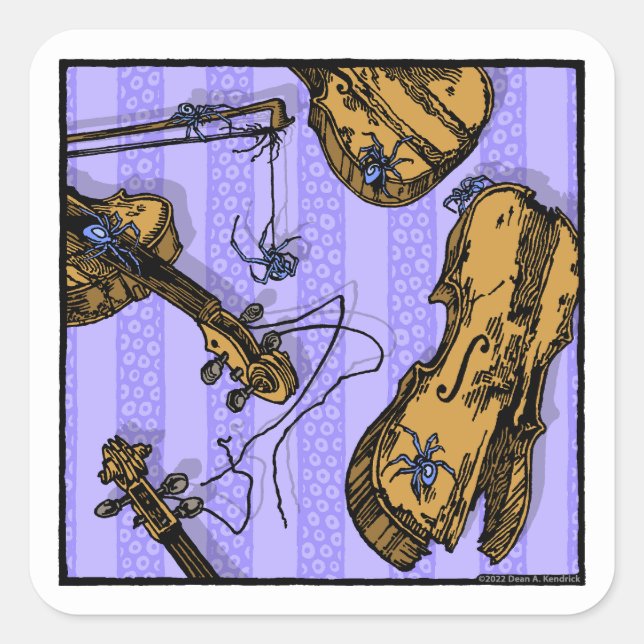Sticker Carré Violons et araignées - Pop Goth Nightmare Surreal (Devant)