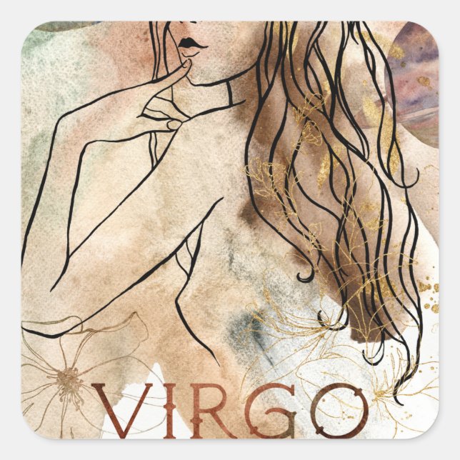Sticker Carré Virgo Maiden Symbole astrologique or (Devant)