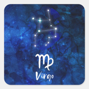 Sticker Carré Virgo Zodiac Constellation Bleu Galaxie Céleste