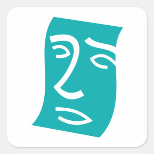 Sticker Carré Visage Abstrait Moderne Art Linéaire Sarcelle