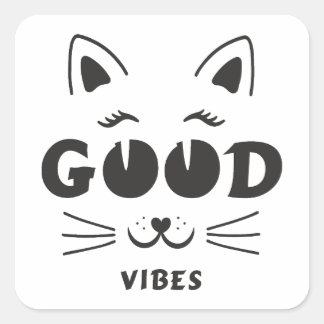 Sticker Carré Visage de Chat aux bonnes vibrations modernes - Ty