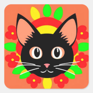 Sticker Carré Visage de Chat Mignon Illustration Vibrante