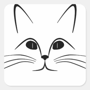 Sticker Carré visage de chat noir et blanc