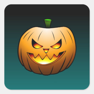 Sticker Carré Visage de citrouille d'Halloween