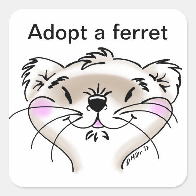 Sticker Carré Visage de Ferret comique (Devant)