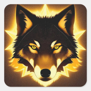 Sticker Carré Visage de Loup Radieux Illuminé par une Lumière Do