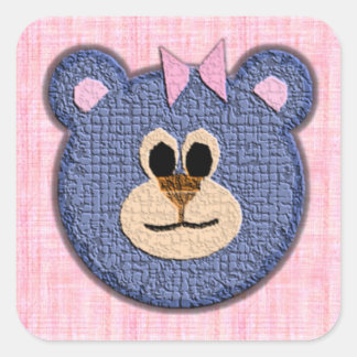 Sticker Carré Visage de l'ours en peluche numérique texturé rose
