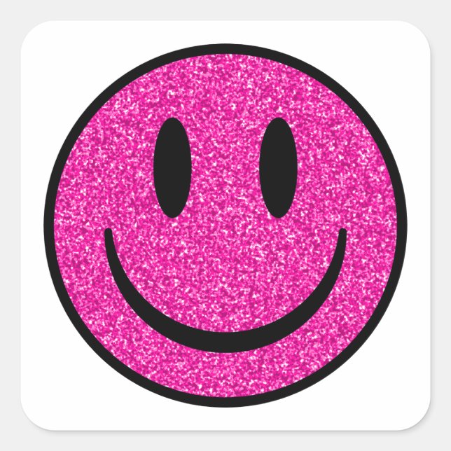 Sticker Carré Visage de sourire rose Parties scintillant (Devant)