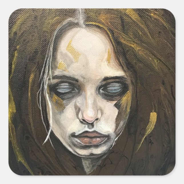Sticker Carré Visage de tristesse, oeuvre de jeune femme (Devant)