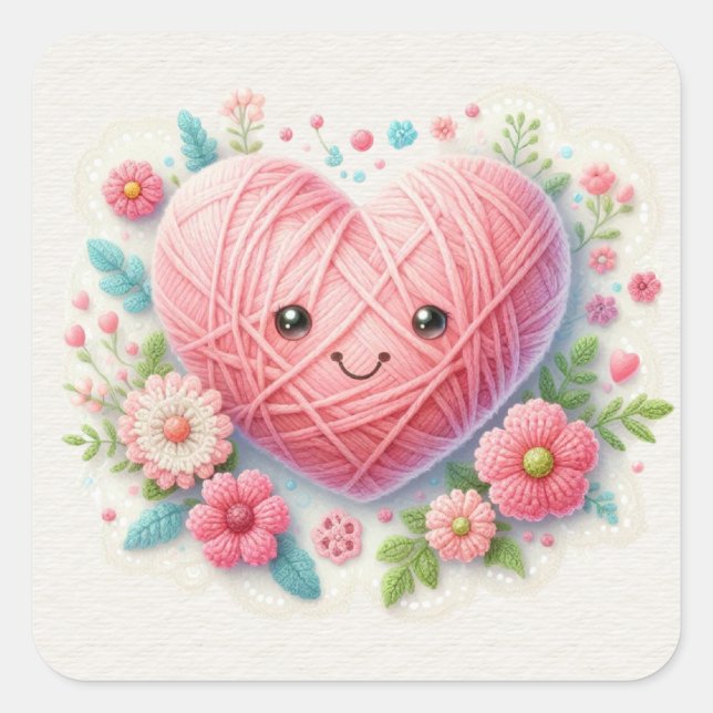 Sticker Carré Visage rose Fil Valentine Coeur (Devant)
