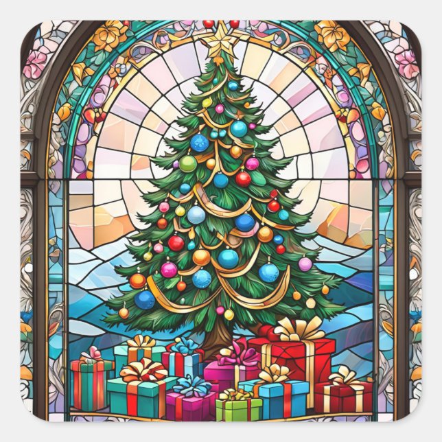 Sticker Carré Vitrail de l'arbre de Noël (Devant)