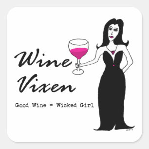 Sticker Carré Vixen à vin "Fille méchante"