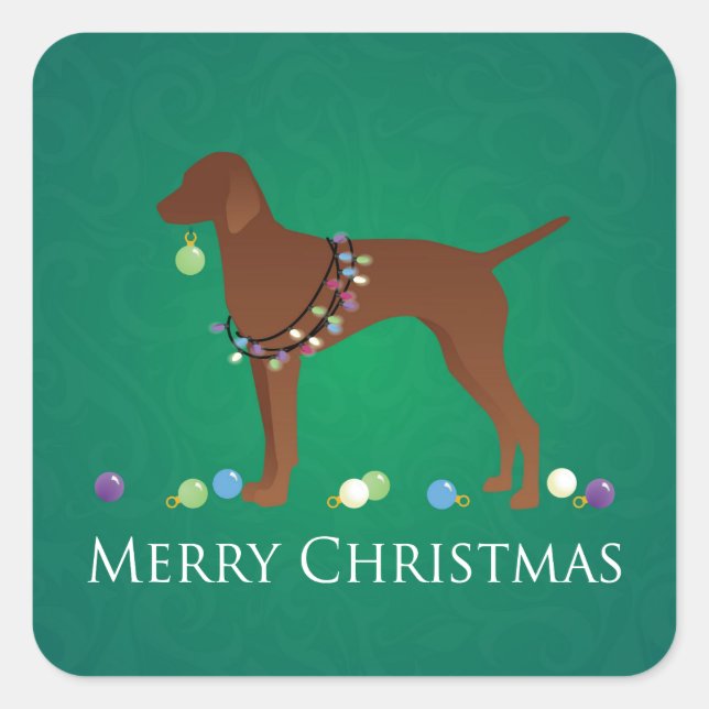 Sticker Carré Vizsla Chien Joyeux Noël Design (Devant)