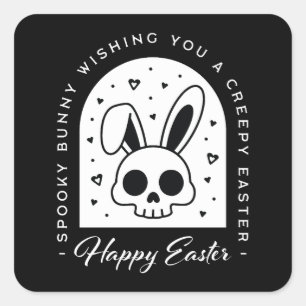 Sticker Carré Vœux de Pâques flippants lapin crâne gothique noir