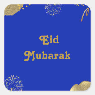 Sticker Carré Voeux d'or : Aïd Moubarak Bleu et Or 2024