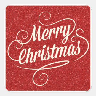 Sticker Carré Vœux Joyeux Noël Paillettes Rouges