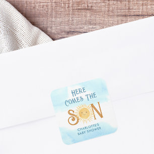 Sticker Carré Voici Le Baby shower Fils