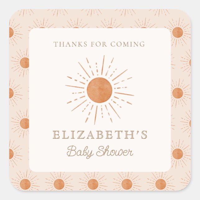 Sticker Carré Voici le soleil Brûlé Orange Baby shower Soleil (Devant)