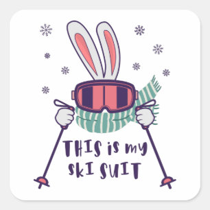 Sticker Carré Voici mon Ski Suit Ski Rabbit avec des bâtons de s