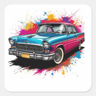 Sticker Carré Voiture Ancienne avec Projections de Peinture Colo
