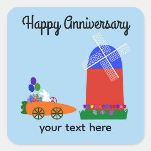 Sticker Carré Voiture Bunny Carrot Joyeux Anniversaire #4 Sticke