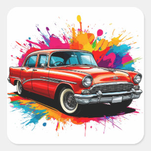 Sticker Carré Voiture Classique Vintage