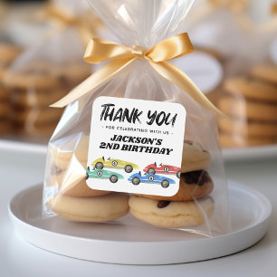 Sticker Carré Voiture de course Anniversaire Merci