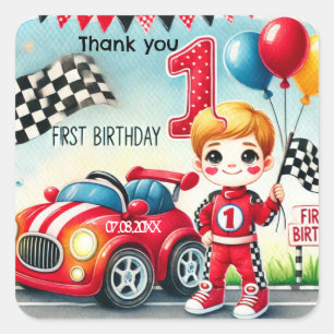 Sticker Carré Voiture de course Garçon 1er fête d'anniversaire
