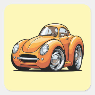 Sticker Carré Voiture de dessin animé orange classique