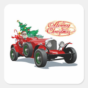 Sticker Carré Voiture de Noël vintage