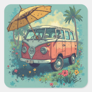 Sticker Carré Voiture de voyage en couple