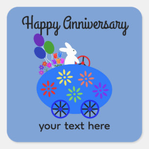 Sticker Carré Voiture d'Oeufs d'équitation Bunny Anniversaire #2