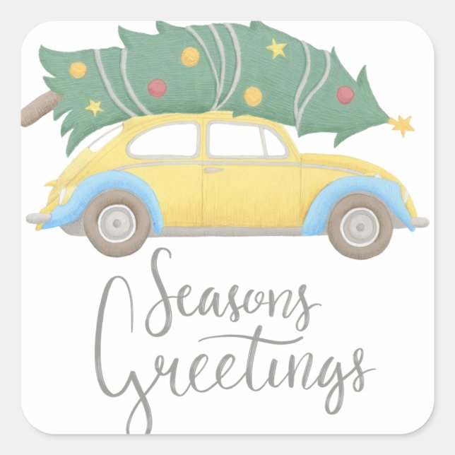 Sticker Carré Voiture et arbre Joyeuses Fêtes (Devant)