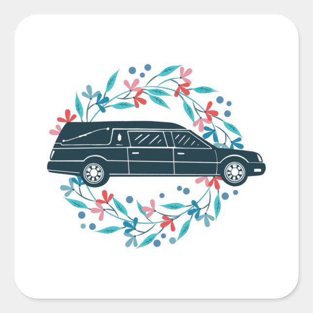 Sticker Carré Voiture Floral Hearse (Devant)