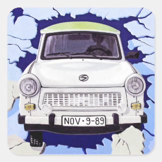 Sticker Carré Voiture Trabant, Bleu pâle, Mur de Berlin
