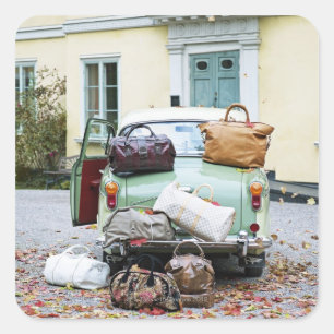 Sticker Carré Voiture vintage avec beaucoup de bagages