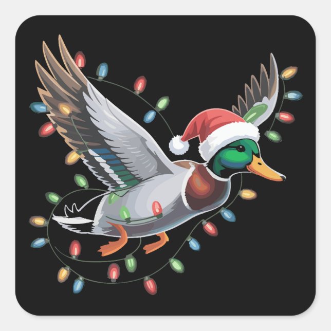 Sticker Carré Vol Père Noël Canard Noël Lumières Chasse (Devant)