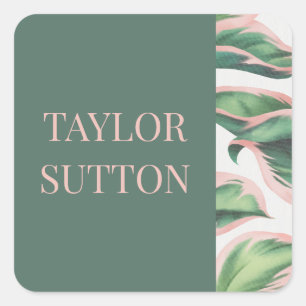 Sticker Carré Volage tropical rose et vert