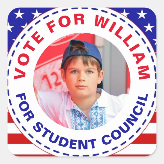 Sticker Carré "Vote" modifiable pour un président de classe avec (Devant)