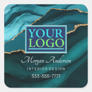 Sticker Carré Votre Logo Business do-it-yourself Turquoise Black