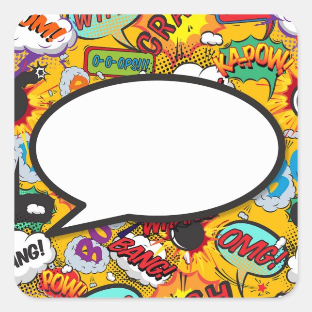 Sticker Carré Votre message bulle de discours Fun rétro bande de (Devant)