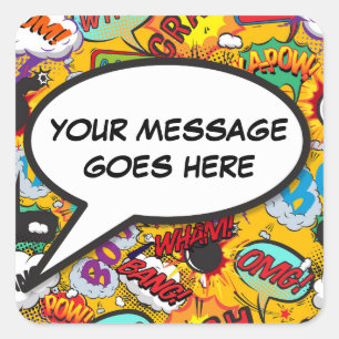 Sticker Carré Votre message Voix Buble Fun Retro