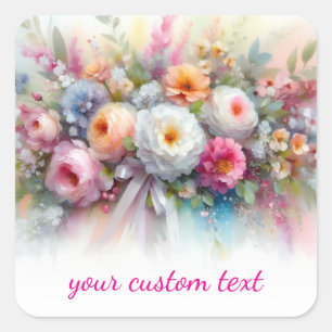 Sticker Carré Votre modèle floral aquarelle de texte personnalis